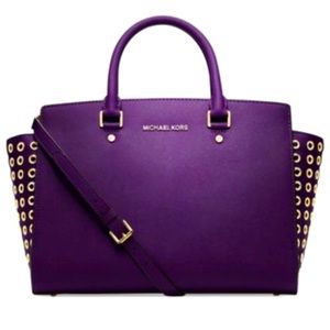 Michael Kors Large Selma Grommet Satchel Violet (Genuine Leather)